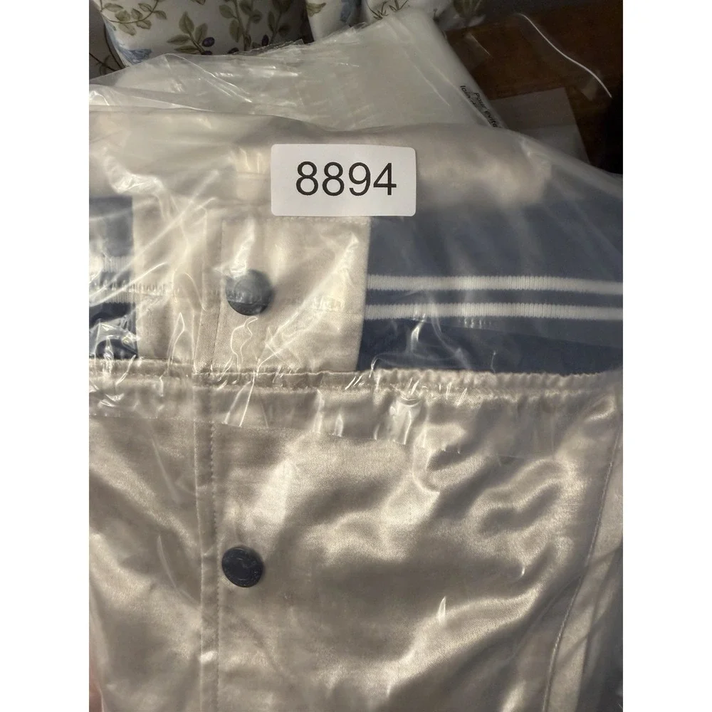 Abercrombie Kids Metallic Bomber Satin Jacket Gold Silver Blue Varsity Snap 9/10